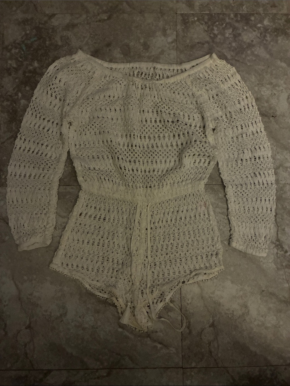 Cream Crochet Knit Romper